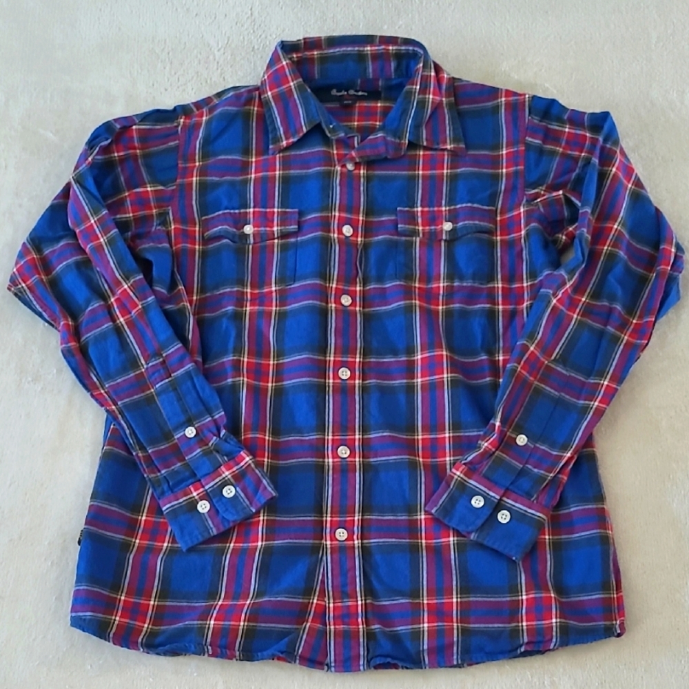 Brooks Brothers Boys Plaid Fleece Shirt Size M Red Blue Flannel Button Down